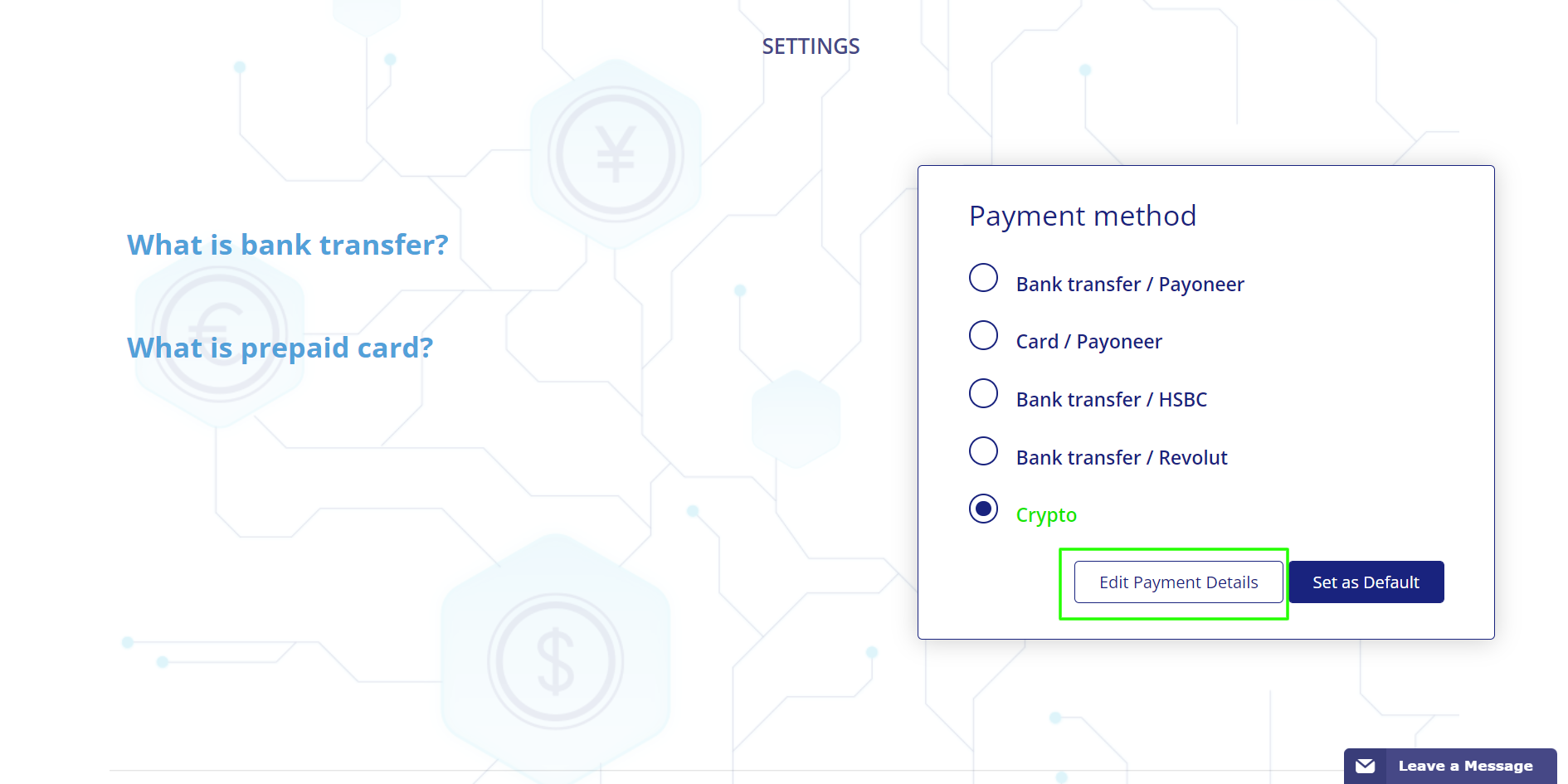 Crypto Select Payment Method