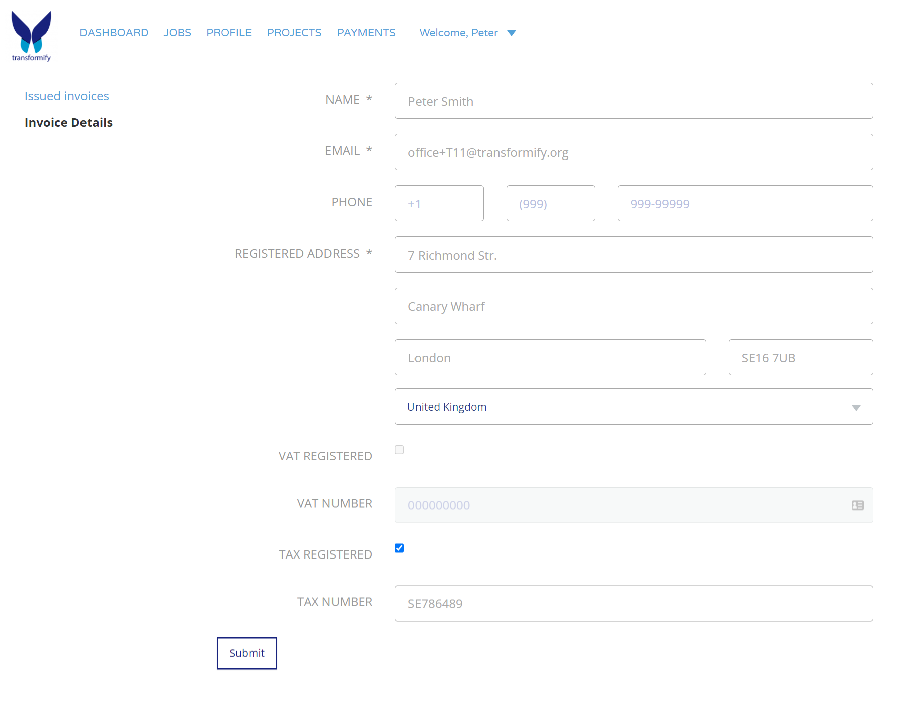 Invoice details Transformify