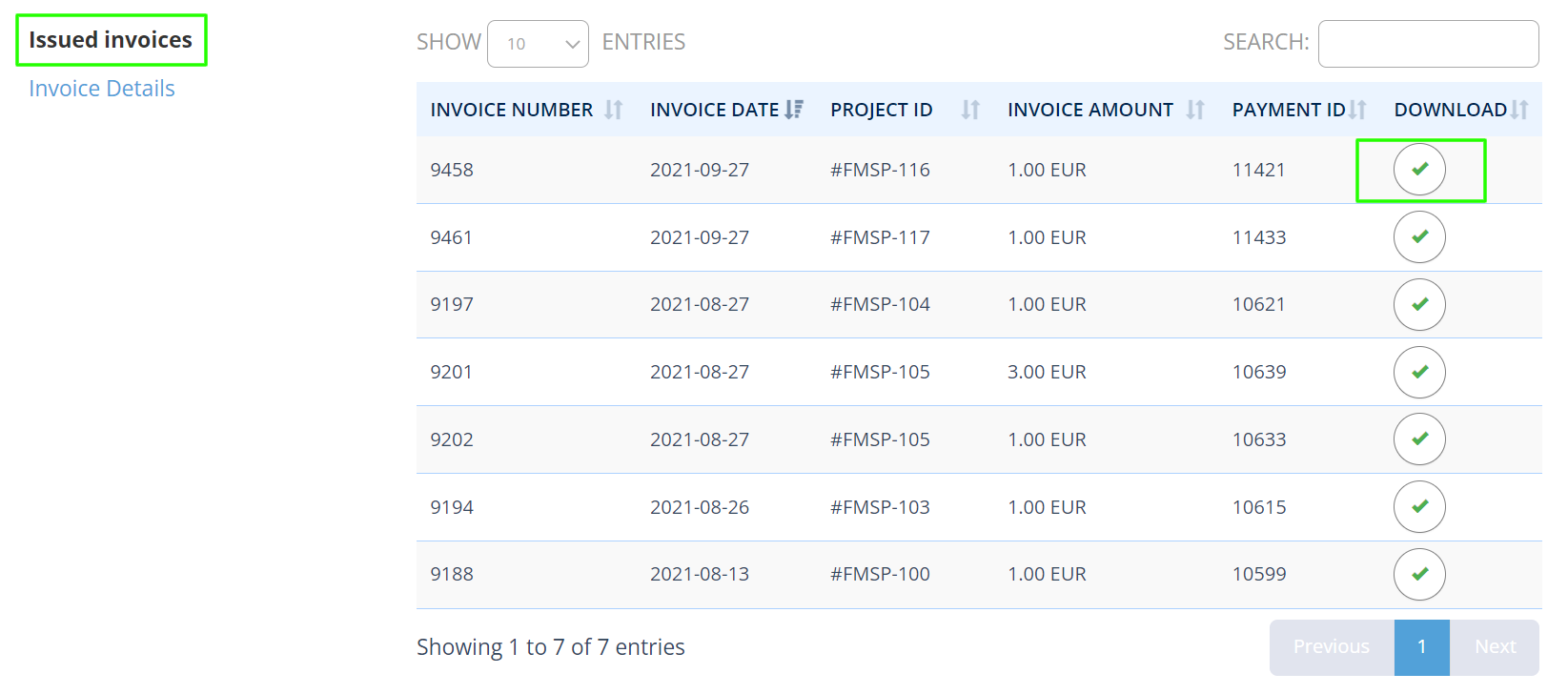 Download self-billing invoices