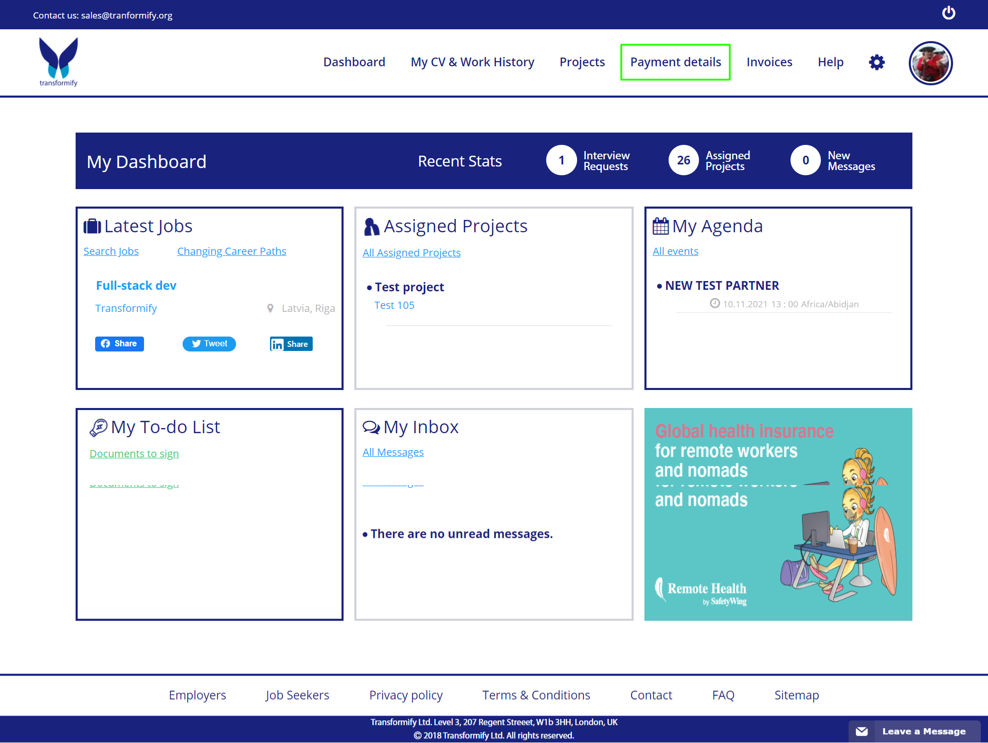 member dashboard payment options